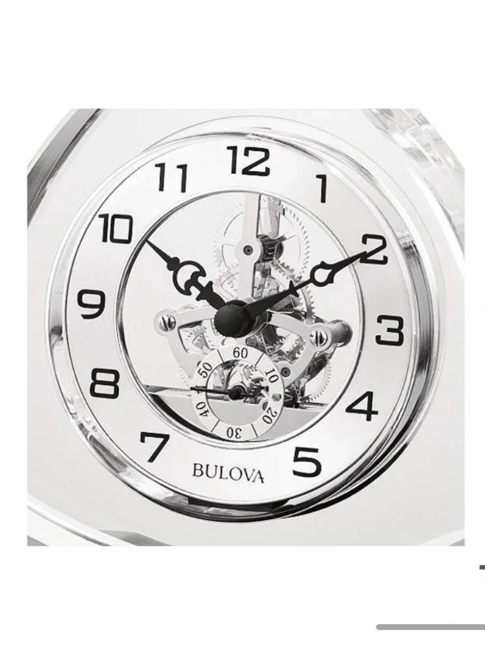 Bulova trident Crystal Mantel Clock with Silver Dial. New in box